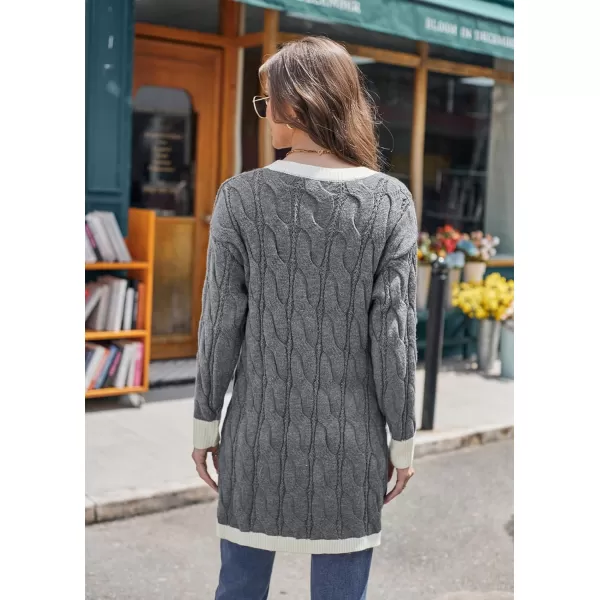 GRACE KARIN Long Cardigan Sweaters for Women 2023 Solid Color Cable Knit Oversized Cardigans with PocketsDark Graywhite Chunky