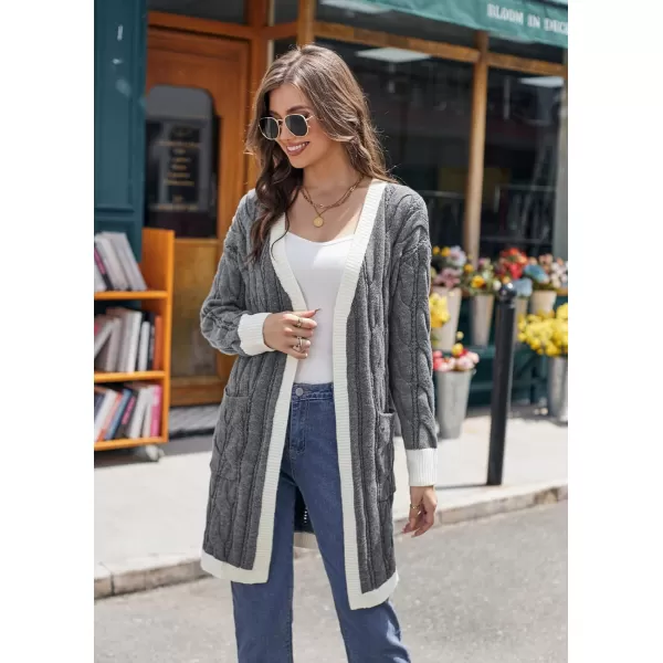 GRACE KARIN Long Cardigan Sweaters for Women 2023 Solid Color Cable Knit Oversized Cardigans with PocketsDark Graywhite Chunky