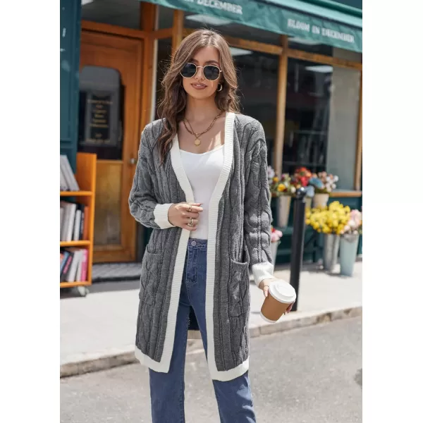 GRACE KARIN Long Cardigan Sweaters for Women 2023 Solid Color Cable Knit Oversized Cardigans with PocketsDark Graywhite Chunky