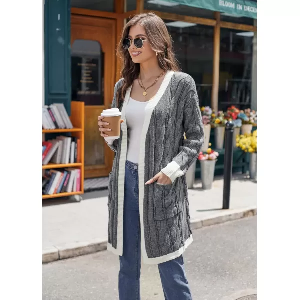 GRACE KARIN Long Cardigan Sweaters for Women 2023 Solid Color Cable Knit Oversized Cardigans with PocketsDark Graywhite Chunky