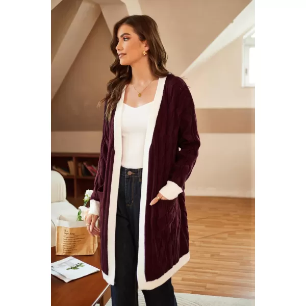 GRACE KARIN Long Cardigan Sweaters for Women 2023 Solid Color Cable Knit Oversized Cardigans with PocketsWinewhite Chunky