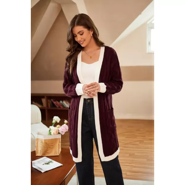 GRACE KARIN Long Cardigan Sweaters for Women 2023 Solid Color Cable Knit Oversized Cardigans with PocketsWinewhite Chunky