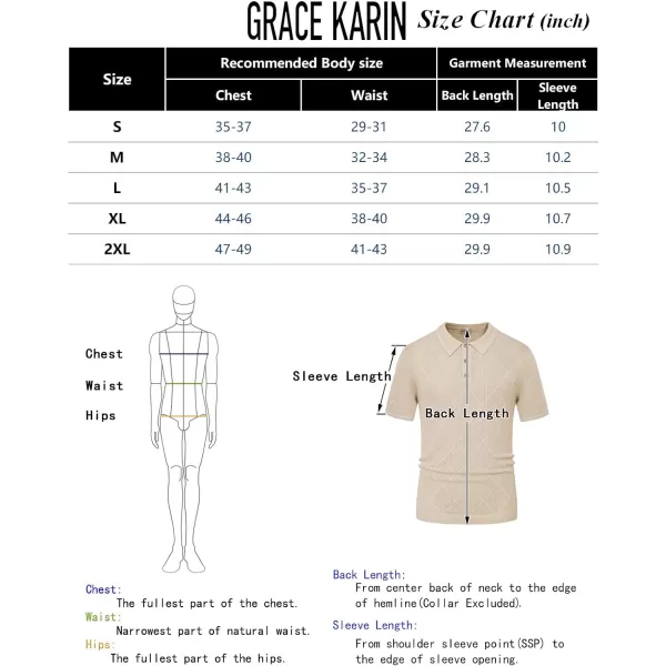 GRACE KARIN Men HollowedOut Sweater Short Sleeve Lapel Collar Buttonup KnitwearApricot