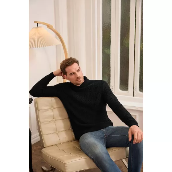 GRACE KARIN Men Turtleneck Sweater Long Sleeve Ribbed Cuff Pullover KnitwearBlack