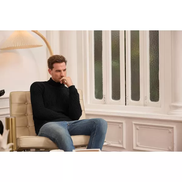 GRACE KARIN Men Turtleneck Sweater Long Sleeve Ribbed Cuff Pullover KnitwearBlack