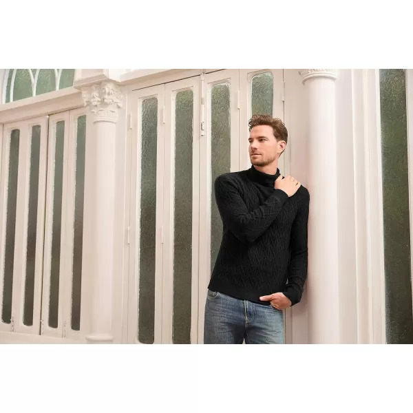 GRACE KARIN Men Turtleneck Sweater Long Sleeve Ribbed Cuff Pullover KnitwearBlack