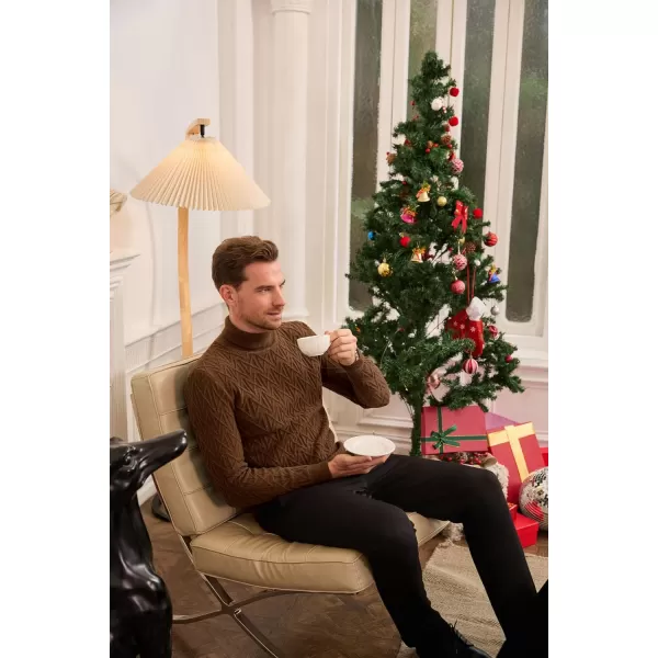 GRACE KARIN Men Turtleneck Sweater Long Sleeve Ribbed Cuff Pullover KnitwearCoffee