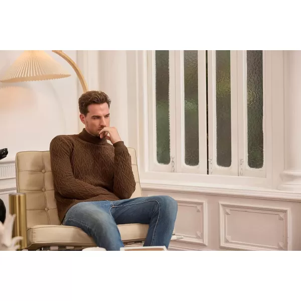 GRACE KARIN Men Turtleneck Sweater Long Sleeve Ribbed Cuff Pullover KnitwearCoffee