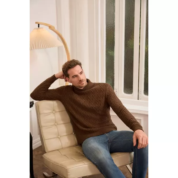 GRACE KARIN Men Turtleneck Sweater Long Sleeve Ribbed Cuff Pullover KnitwearCoffee
