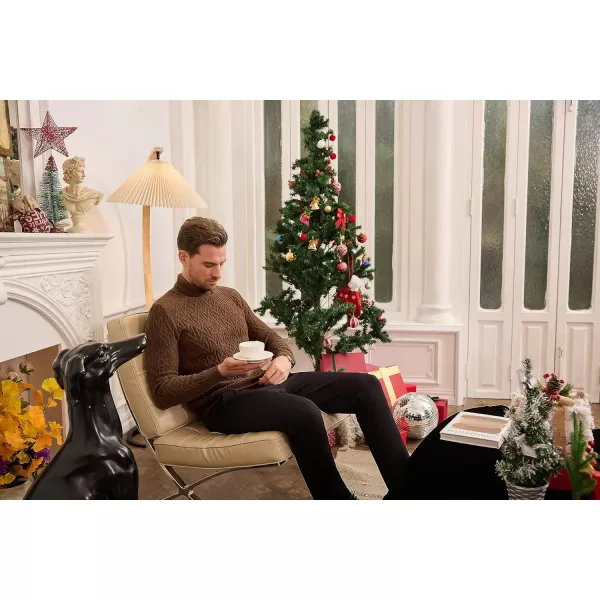 GRACE KARIN Men Turtleneck Sweater Long Sleeve Ribbed Cuff Pullover KnitwearCoffee