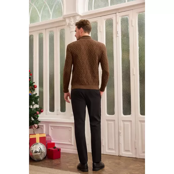 GRACE KARIN Men Turtleneck Sweater Long Sleeve Ribbed Cuff Pullover KnitwearCoffee