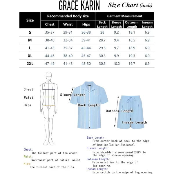 GRACE KARIN Mens 2 Pieces Shirt Sets Casual Guayabera Cotton Linen Sets Outfits Short Sleeve Button Down Shirts and ShortsLight Blue