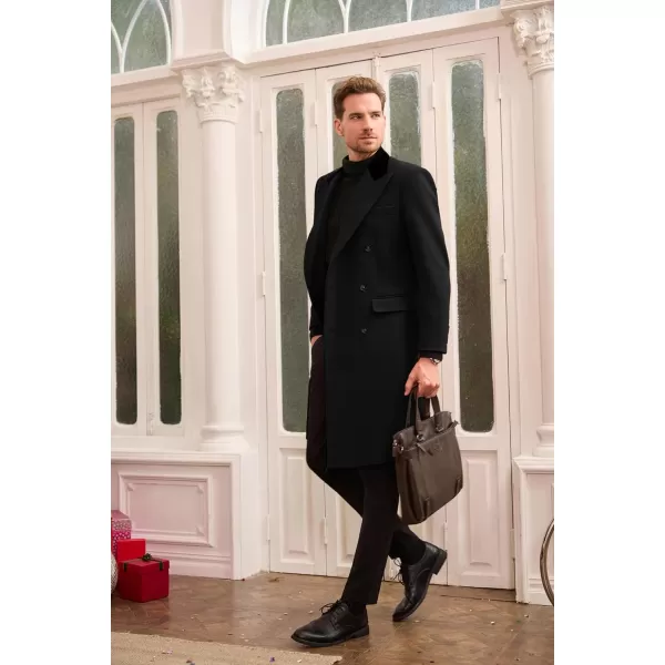 GRACE KARIN Mens Casual Trench Coat Notch Lapel Double Breasted Mid Long Trench Pea CoatBlack