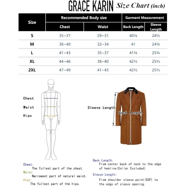 GRACE KARIN Mens Casual Trench Coat Notch Lapel Double Breasted Mid Long Trench Pea CoatBlack