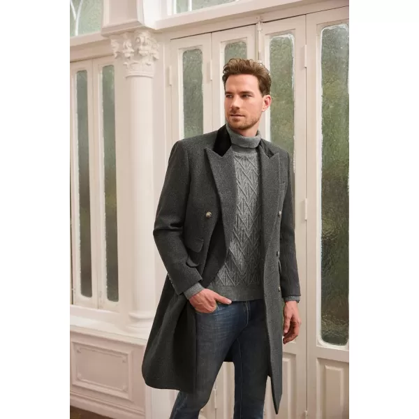 GRACE KARIN Mens Casual Trench Coat Notch Lapel Double Breasted Mid Long Trench Pea CoatDark Grey