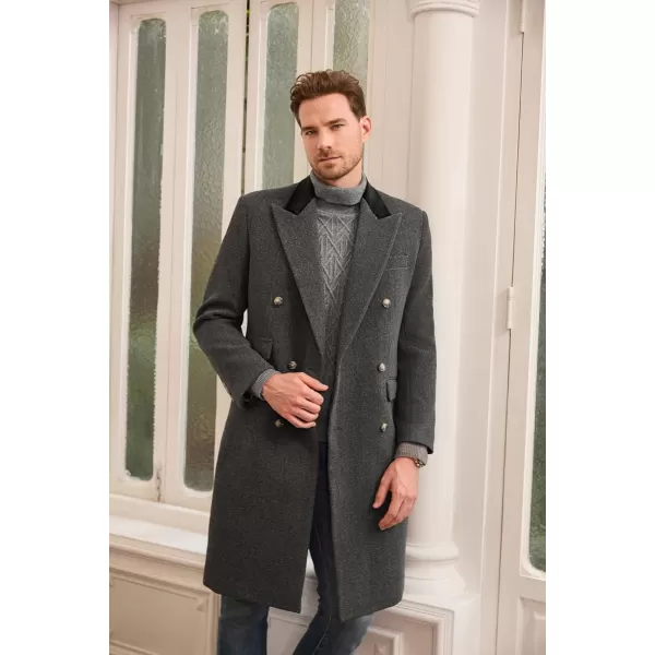 GRACE KARIN Mens Casual Trench Coat Notch Lapel Double Breasted Mid Long Trench Pea CoatDark Grey