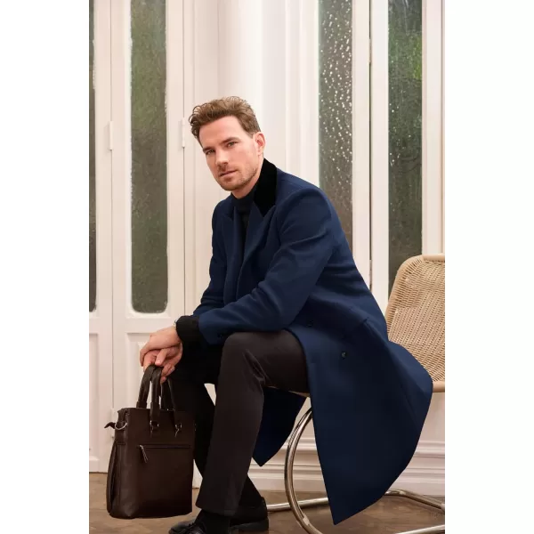 GRACE KARIN Mens Casual Trench Coat Notch Lapel Double Breasted Mid Long Trench Pea CoatNavy Blue