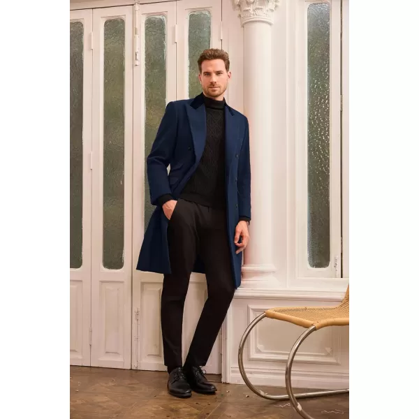 GRACE KARIN Mens Casual Trench Coat Notch Lapel Double Breasted Mid Long Trench Pea CoatNavy Blue