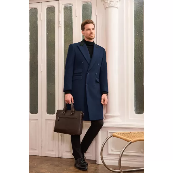 GRACE KARIN Mens Casual Trench Coat Notch Lapel Double Breasted Mid Long Trench Pea CoatNavy Blue