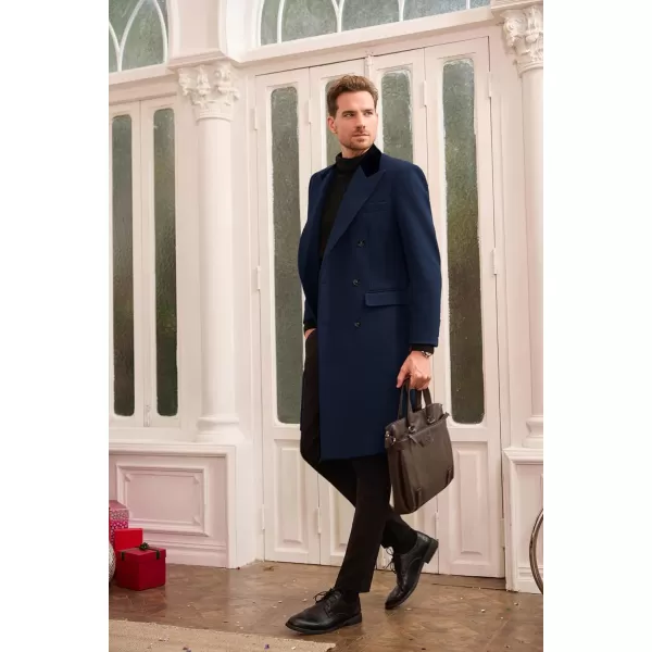 GRACE KARIN Mens Casual Trench Coat Notch Lapel Double Breasted Mid Long Trench Pea CoatNavy Blue