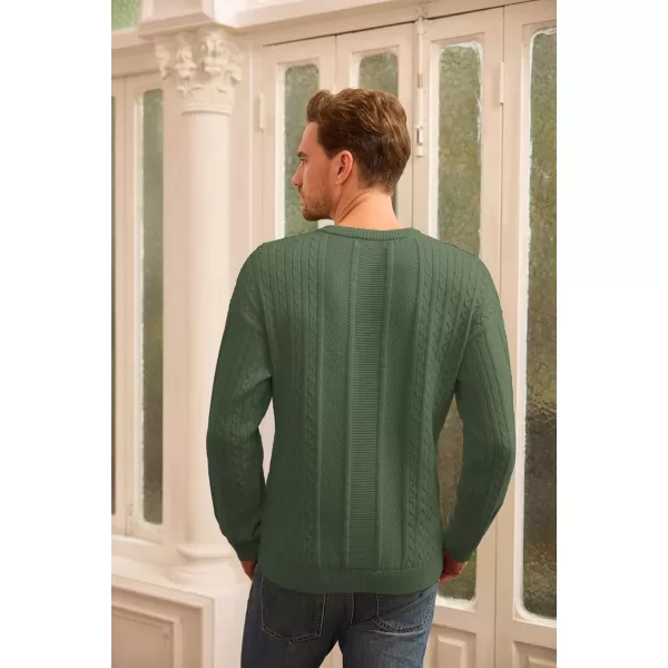 GRACE KARIN Mens Crewneck Pullover Sweaters Classic Casual Knitted Cable Sweaters with Ribbing EdgeArmy Green