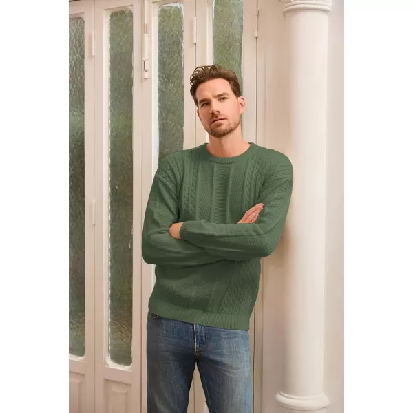 GRACE KARIN Mens Crewneck Pullover Sweaters Classic Casual Knitted Cable Sweaters with Ribbing EdgeArmy Green