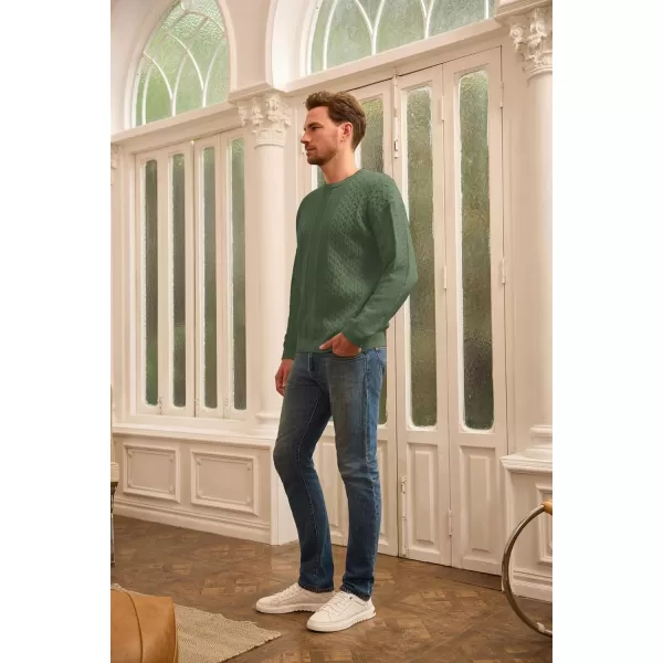 GRACE KARIN Mens Crewneck Pullover Sweaters Classic Casual Knitted Cable Sweaters with Ribbing EdgeArmy Green