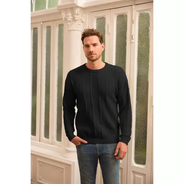 GRACE KARIN Mens Crewneck Pullover Sweaters Classic Casual Knitted Cable Sweaters with Ribbing EdgeBlack