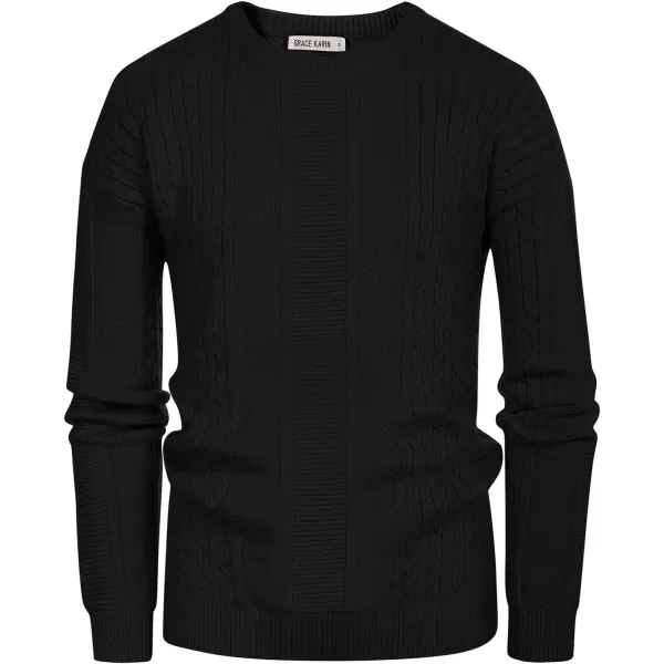 GRACE KARIN Mens Crewneck Pullover Sweaters Classic Casual Knitted Cable Sweaters with Ribbing EdgeBlack