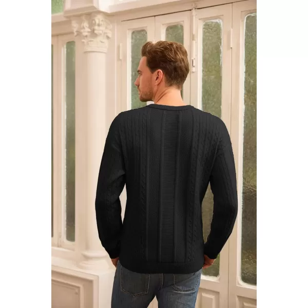 GRACE KARIN Mens Crewneck Pullover Sweaters Classic Casual Knitted Cable Sweaters with Ribbing EdgeBlack