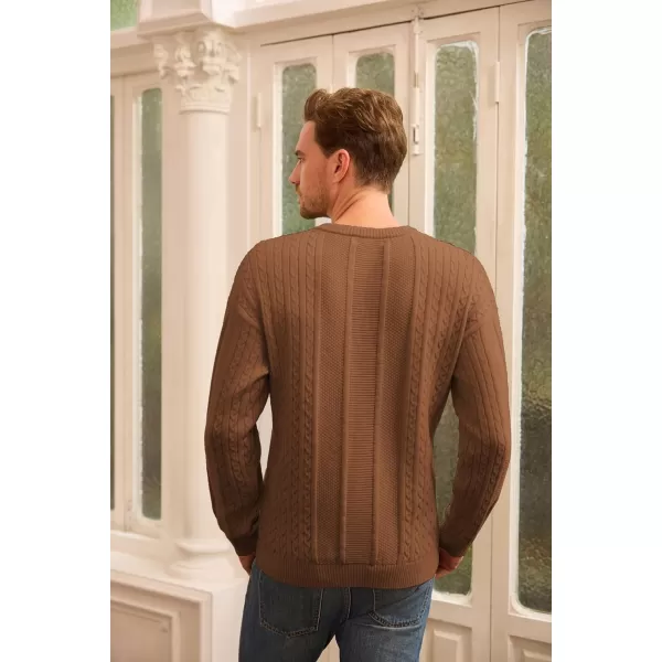 GRACE KARIN Mens Crewneck Pullover Sweaters Classic Casual Knitted Cable Sweaters with Ribbing EdgeBrown