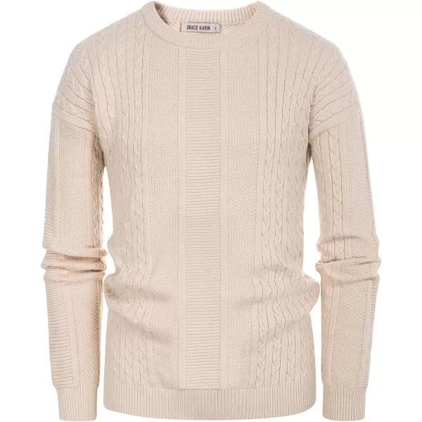 GRACE KARIN Mens Crewneck Pullover Sweaters Classic Casual Knitted Cable Sweaters with Ribbing EdgeCamel