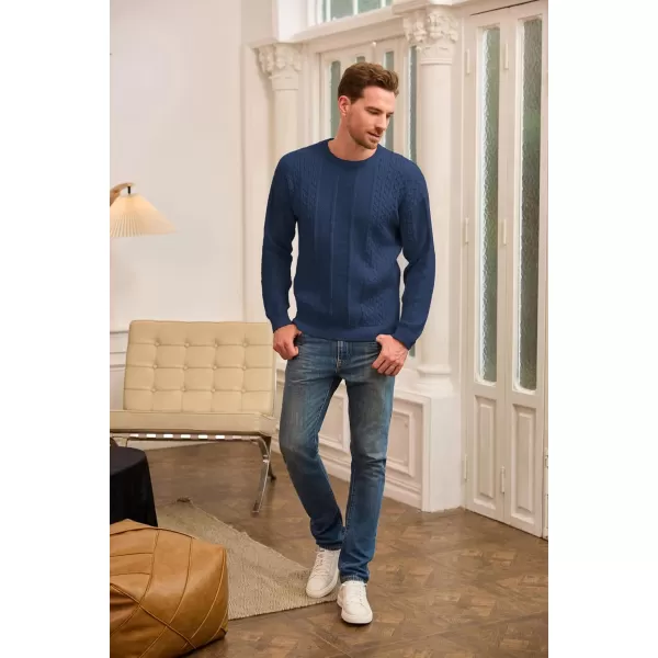 GRACE KARIN Mens Crewneck Pullover Sweaters Classic Casual Knitted Cable Sweaters with Ribbing EdgeDark Blue