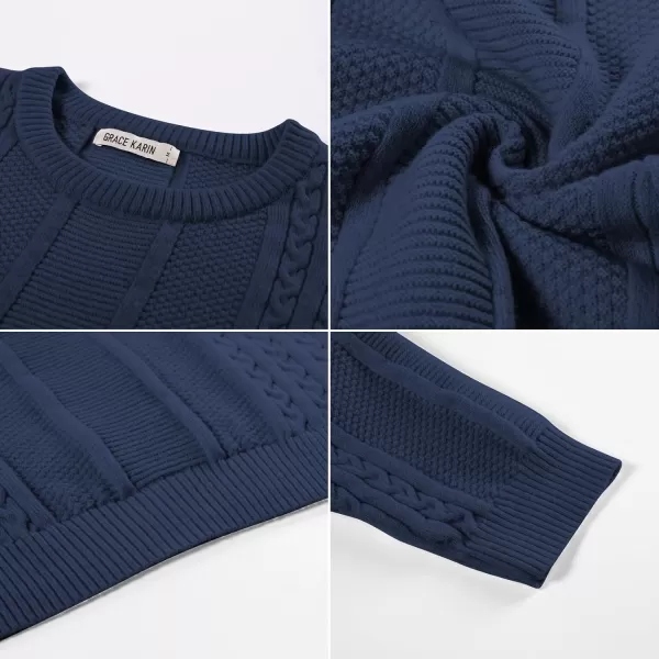 GRACE KARIN Mens Crewneck Pullover Sweaters Classic Casual Knitted Cable Sweaters with Ribbing EdgeDark Blue