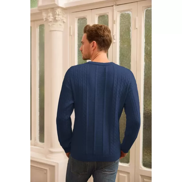 GRACE KARIN Mens Crewneck Pullover Sweaters Classic Casual Knitted Cable Sweaters with Ribbing EdgeDark Blue