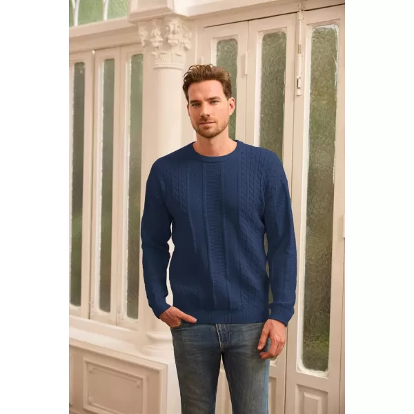 GRACE KARIN Mens Crewneck Pullover Sweaters Classic Casual Knitted Cable Sweaters with Ribbing EdgeDark Blue