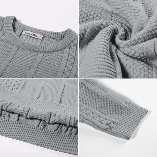 GRACE KARIN Mens Crewneck Pullover Sweaters Classic Casual Knitted Cable Sweaters with Ribbing EdgeGrey