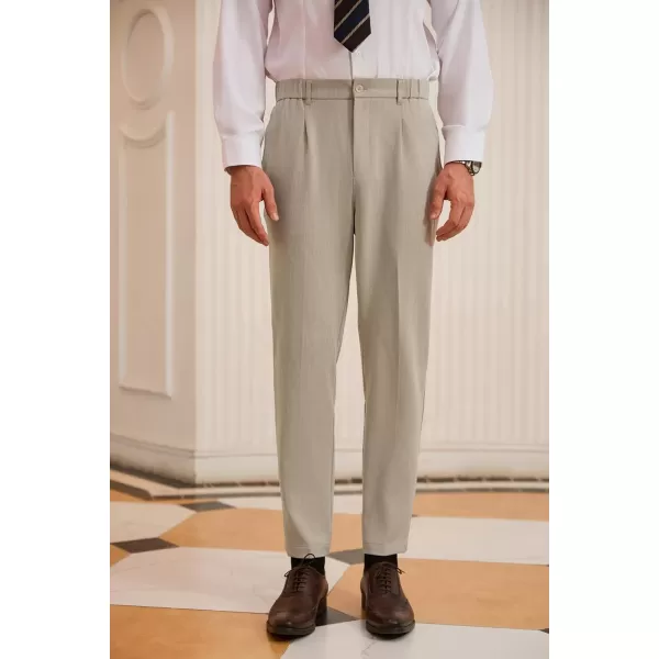 GRACE KARIN Mens Dress Pants Waist Pleated Straight Fit Flat Business Pants with PocketsApricot