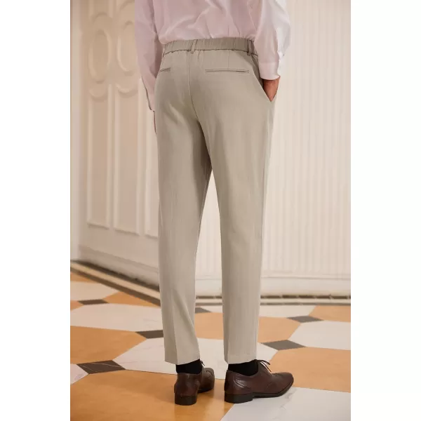 GRACE KARIN Mens Dress Pants Waist Pleated Straight Fit Flat Business Pants with PocketsApricot