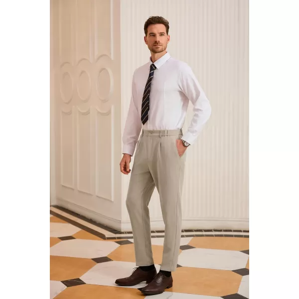 GRACE KARIN Mens Dress Pants Waist Pleated Straight Fit Flat Business Pants with PocketsApricot