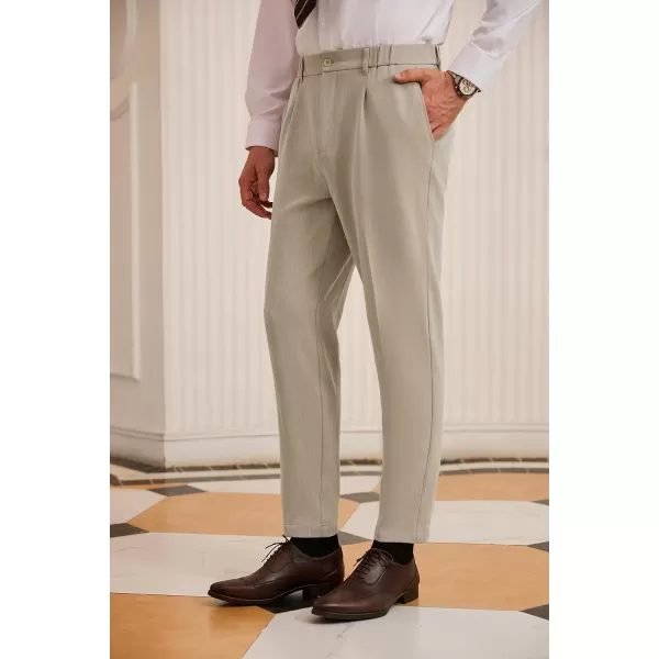 GRACE KARIN Mens Dress Pants Waist Pleated Straight Fit Flat Business Pants with PocketsApricot