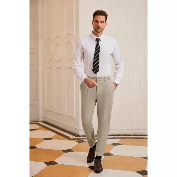 GRACE KARIN Mens Dress Pants Waist Pleated Straight Fit Flat Business Pants with PocketsApricot