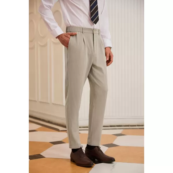 GRACE KARIN Mens Dress Pants Waist Pleated Straight Fit Flat Business Pants with PocketsApricot