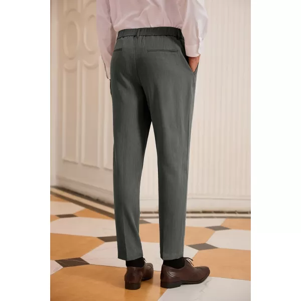 GRACE KARIN Mens Dress Pants Waist Pleated Straight Fit Flat Business Pants with PocketsDark Grey