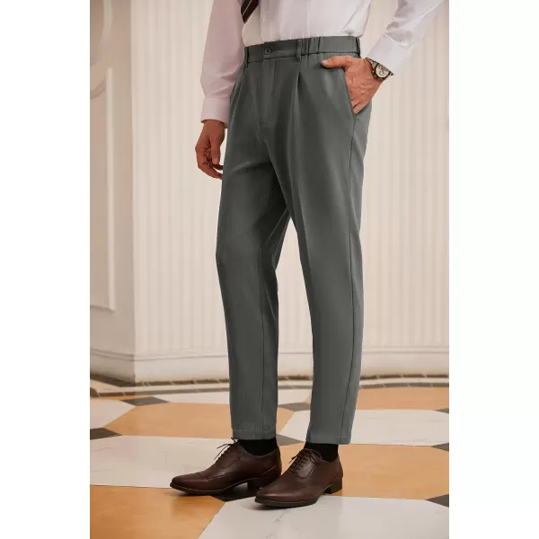 GRACE KARIN Mens Dress Pants Waist Pleated Straight Fit Flat Business Pants with PocketsDark Grey