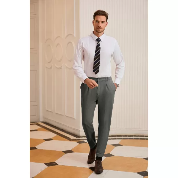 GRACE KARIN Mens Dress Pants Waist Pleated Straight Fit Flat Business Pants with PocketsDark Grey