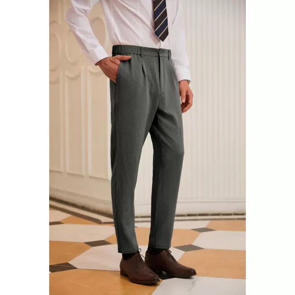 GRACE KARIN Mens Dress Pants Waist Pleated Straight Fit Flat Business Pants with PocketsDark Grey