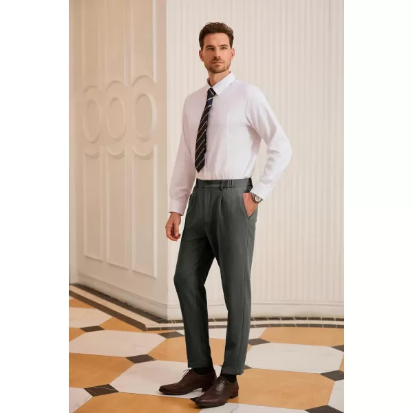 GRACE KARIN Mens Dress Pants Waist Pleated Straight Fit Flat Business Pants with PocketsDark Grey