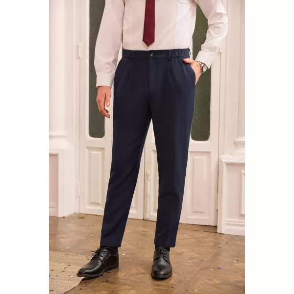 GRACE KARIN Mens Dress Pants Waist Pleated Straight Fit Flat Business Pants with PocketsNavy Blue