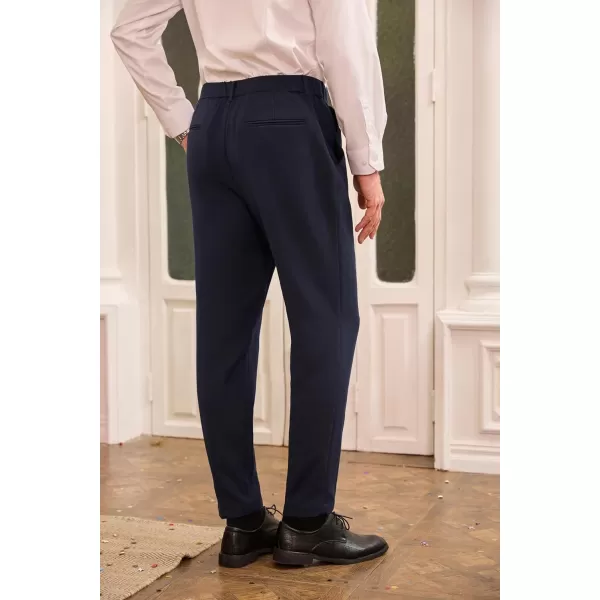 GRACE KARIN Mens Dress Pants Waist Pleated Straight Fit Flat Business Pants with PocketsNavy Blue